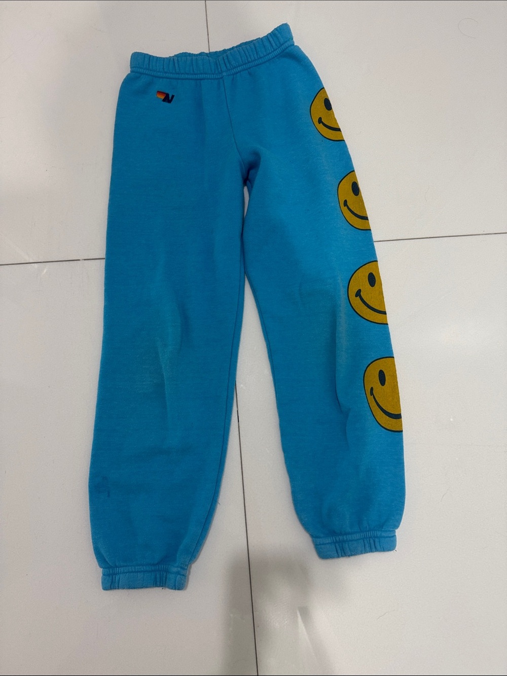 Aviator Nation Kids Blue Sweatpants with Yellow Smiley Faces